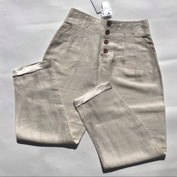 Joie NEW High Waist Linen Crop Pants Cream White NWT - Picture 5 of 10